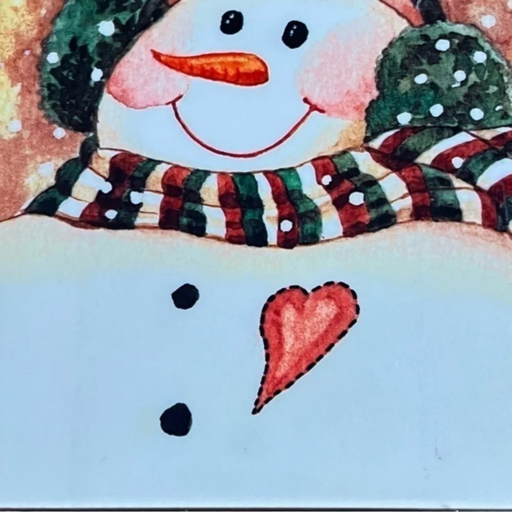 Snowman Ceramic Tile Hot‎ Plate Trivet Wood Frame Border Christmas Diane Knott